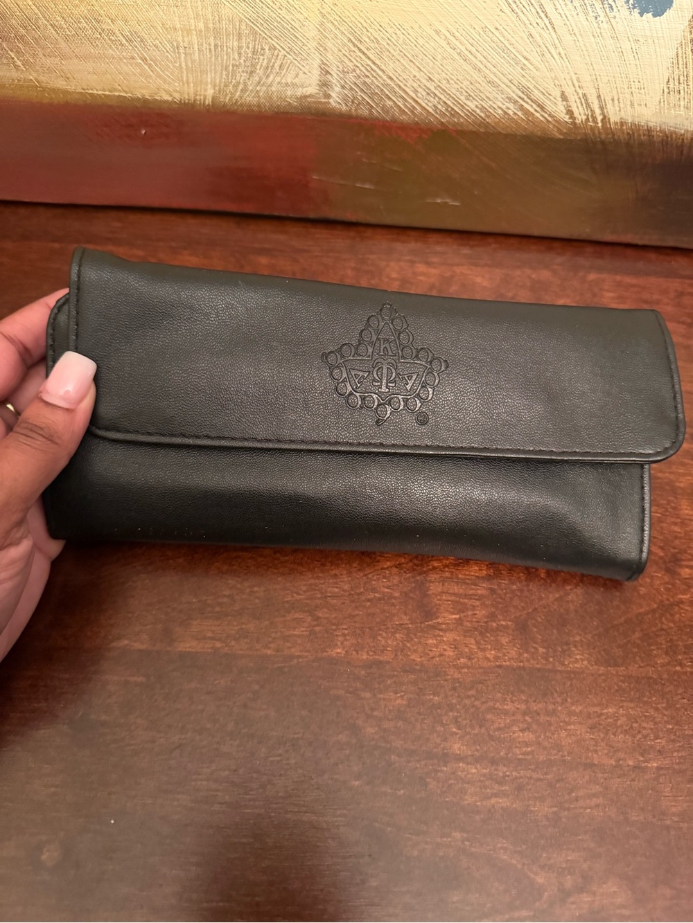 AKA Black Leather Fold-Over makeup brush handheld